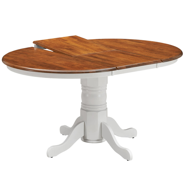 Extendable Pedestal Dining Table - 150cm Solid Rubber Wood White Oak Versatile Furniture