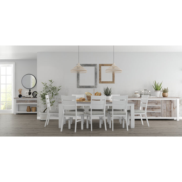 White Brushed Acacia Wood Dining Table - 225cm Solid Timber Elegance