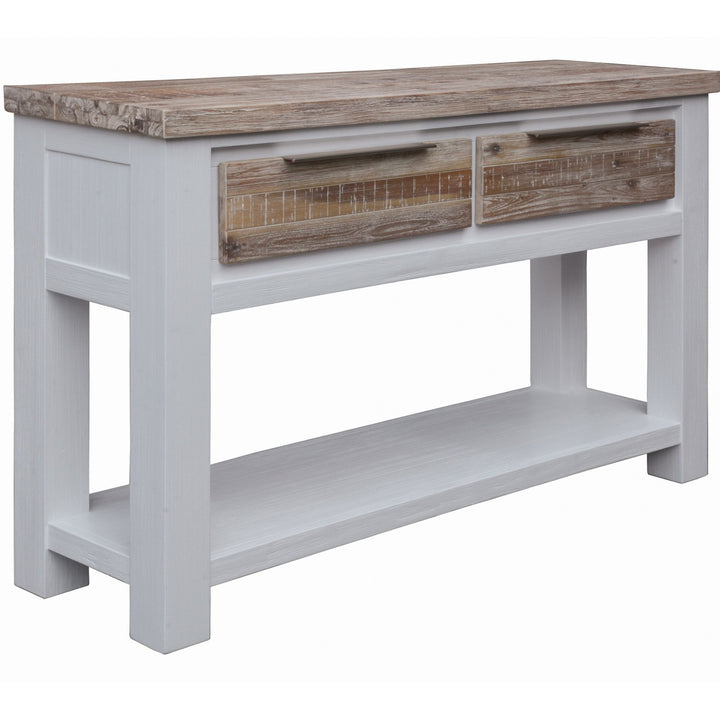 2-Drawer Coastal White Acacia Console Table with Multi-Colored Top-Furniture > Living Room > Side Tables-Nomica Living