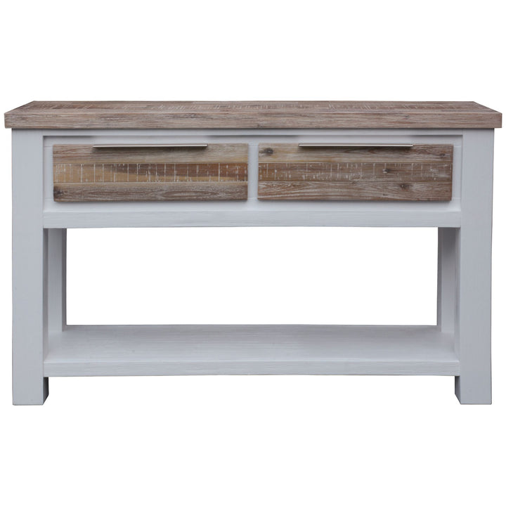 2-Drawer Coastal White Acacia Console Table with Multi-Colored Top-Furniture > Living Room > Side Tables-Nomica Living