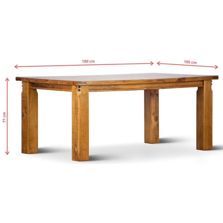 Rustic Oak Solid Pine Dining Table - 180cm Natural Timber Furniture