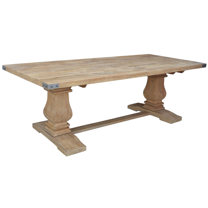 Rustic Mango Wood Pedestal Dining Table - 230cm 8-Seater Honey Wash Timber Furniture