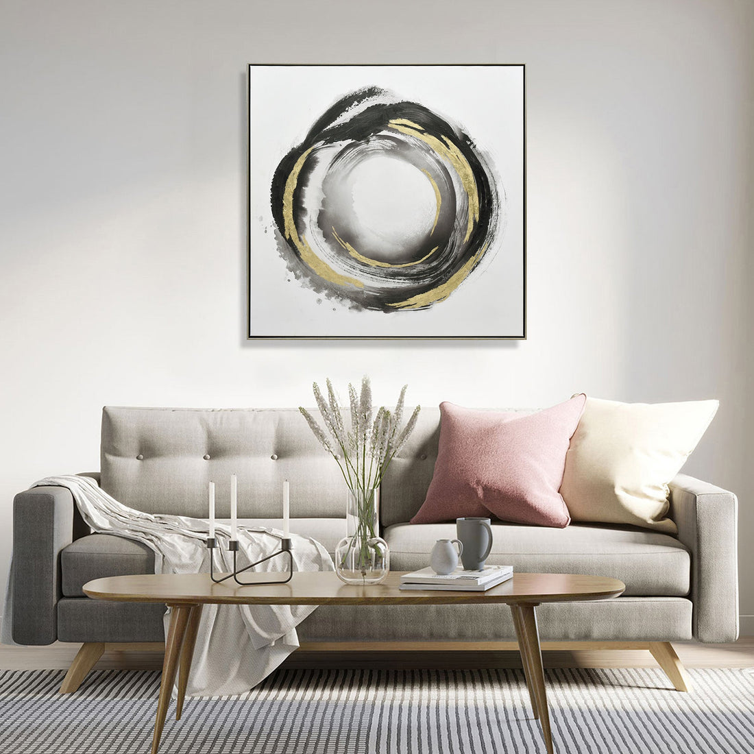 Orbiting Elegance Champagne Wall Art – 100cm x 100cm Framed Canvas