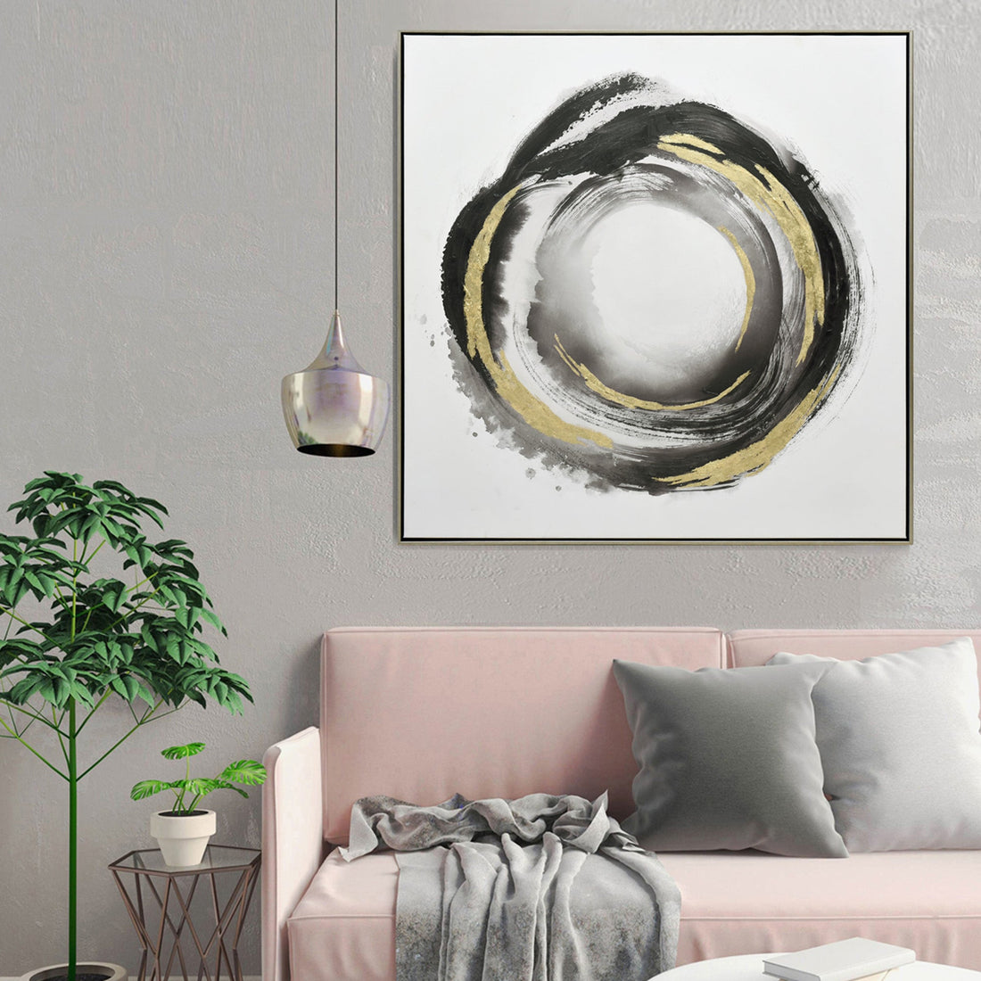 Orbiting Elegance Champagne Wall Art – 100cm x 100cm Framed Canvas