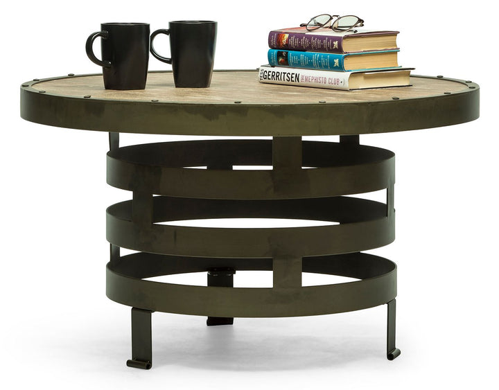 Retro Spiral Round Coffee Table with Wood Top-Furniture > Living Room > Coffee Tables-Nomica Living