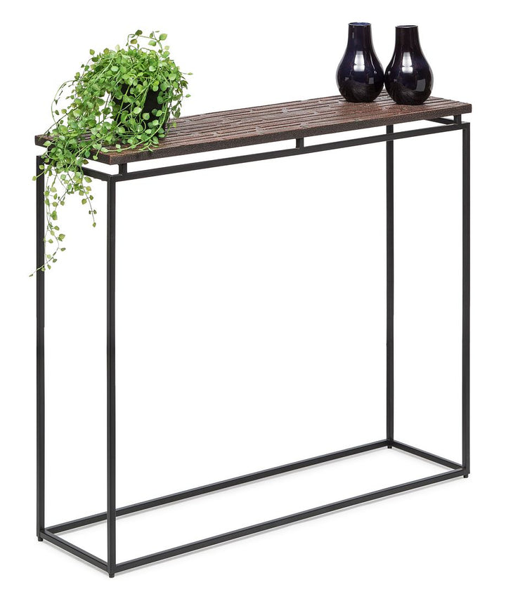 Modern Black Narrow Hallway Console Table with Copper Textured Wood Top-Furniture > Living Room > Side Tables-Nomica Living