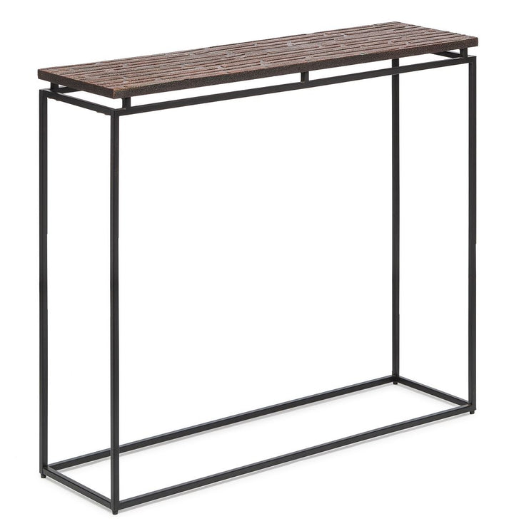 Modern Black Narrow Hallway Console Table with Copper Textured Wood Top-Furniture > Living Room > Side Tables-Nomica Living