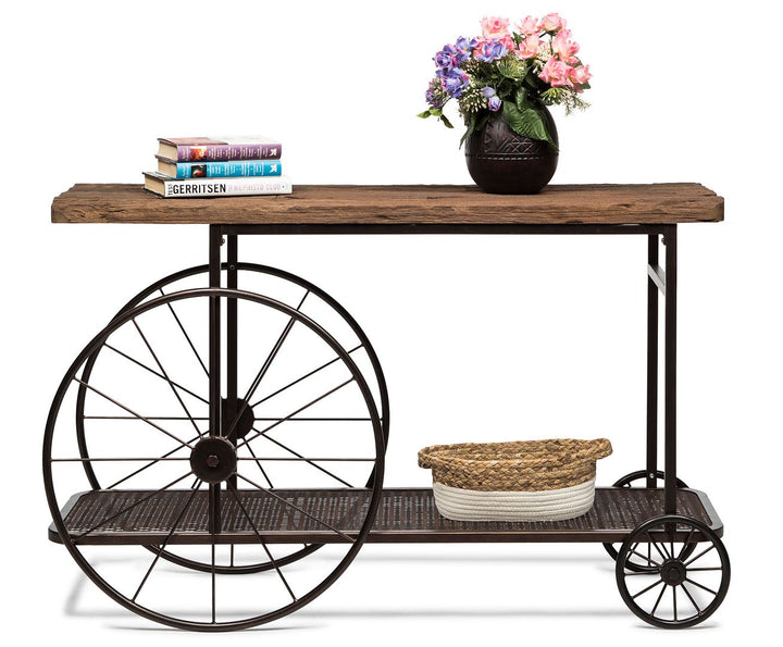 Industrial Railway Sleeper Wood Console Table with Iron Frame-Furniture > Living Room > Side Tables-Nomica Living