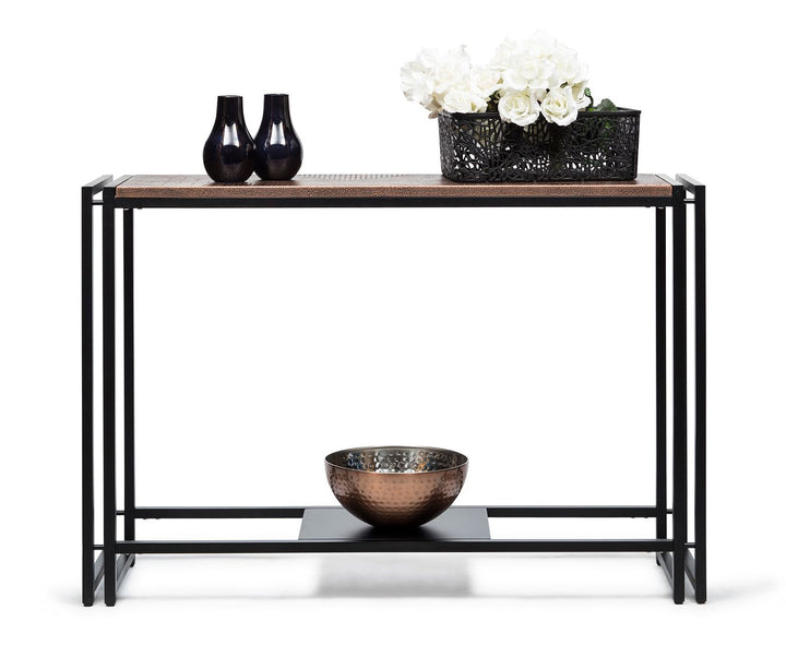 Sleek Black Iron Console Table with Copper Textured Top-Furniture > Living Room > Side Tables-Nomica Living