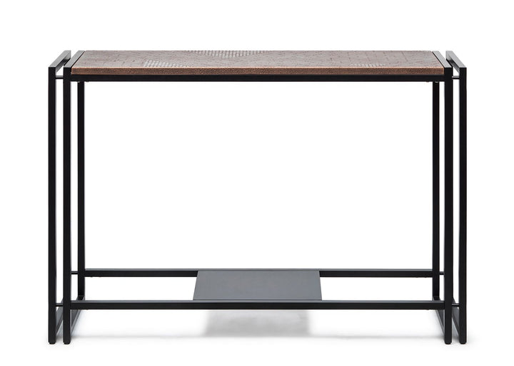 Sleek Black Iron Console Table with Copper Textured Top-Furniture > Living Room > Side Tables-Nomica Living