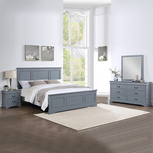 4-Piece King Size Bedroom Suite with Grey Solid Wood Bed, Bedside Table & Dresser