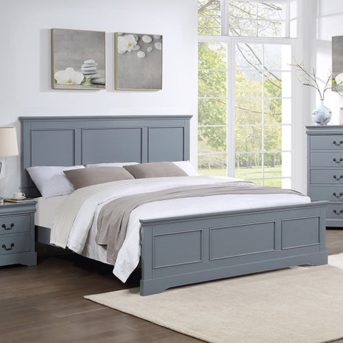 4-Piece King Size Bedroom Suite with Grey Solid Wood Bed, Bedside Table & Dresser