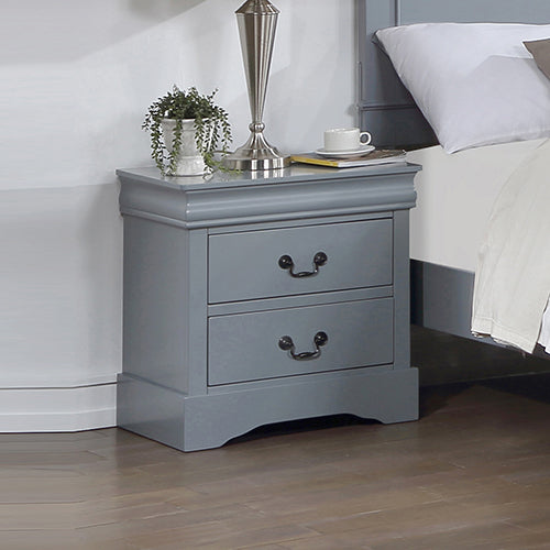 4-Piece King Size Bedroom Suite with Grey Solid Wood Bed, Bedside Table & Dresser