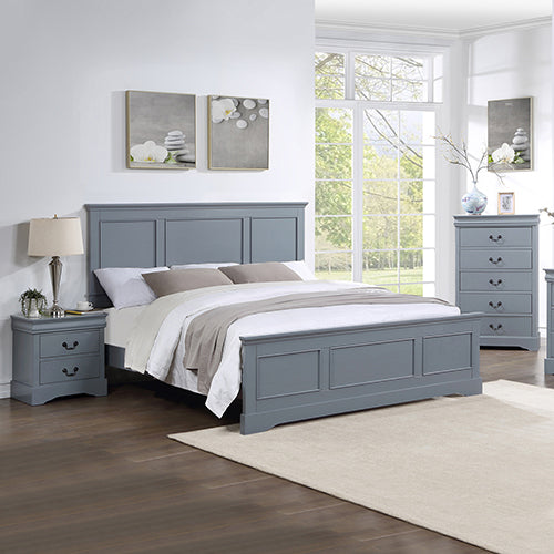 4-Piece King Size Bedroom Suite with Grey Solid Wood Bed, Bedside Table & Tallboy