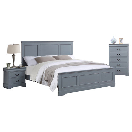 4-Piece King Size Bedroom Suite with Grey Solid Wood Bed, Bedside Table & Tallboy