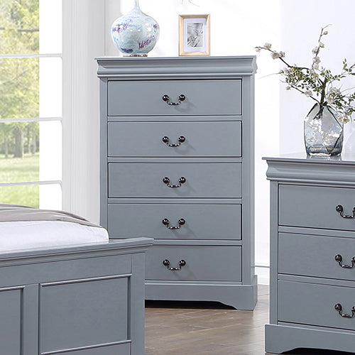 4-Piece Queen Size Bedroom Suite with Grey Solid Wood Bed, Bedside Table & Tallboy