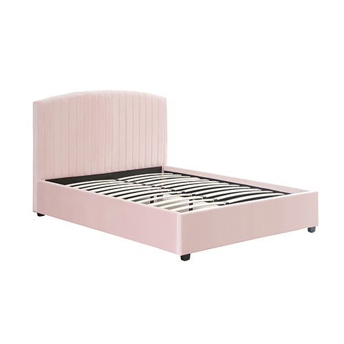 King Single Size Bed Frame with Pink Velvet Upholstery and High Headboard