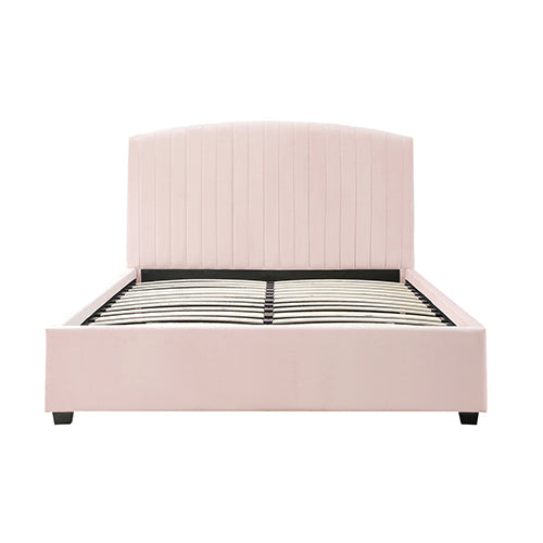 King Single Size Bed Frame with Pink Velvet Upholstery and High Headboard