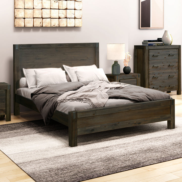 King Size Bed Frame in Solid Wood Veneered Acacia with Chocolate Slats