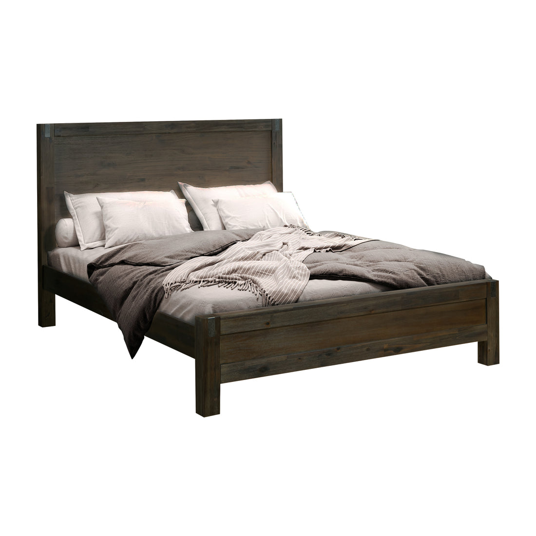 King Size Bed Frame in Solid Wood Veneered Acacia with Chocolate Slats