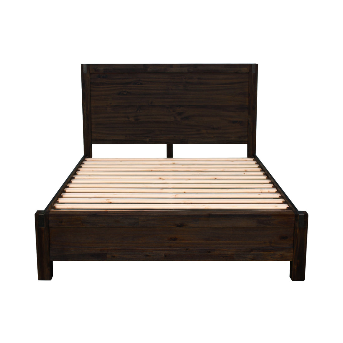 King Size Bed Frame in Solid Wood Veneered Acacia with Chocolate Slats