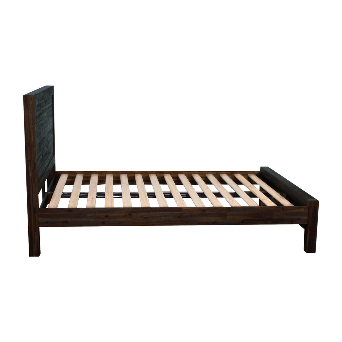 King Size Bed Frame in Solid Wood Veneered Acacia with Chocolate Slats