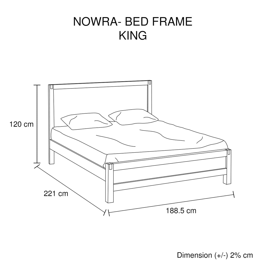 King Size Bed Frame in Solid Wood Veneered Acacia with Chocolate Slats