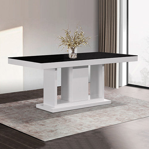 High-Gloss MDF Dining Table - 180cm Black & White Modern Dining Statement