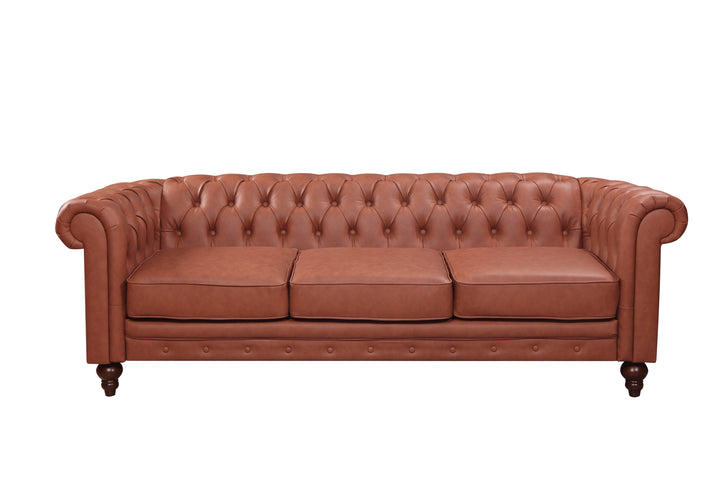 Madeline 3-Seater Faux Leather Sofa Lounge - Brown-Furniture > Sofas > Sofas & Sofa Beds-Nomica Living