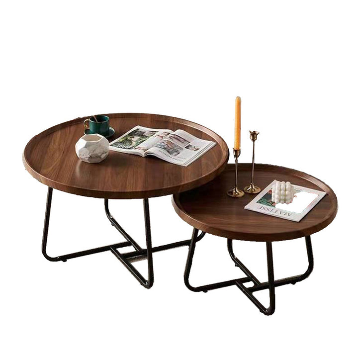 Removable Walnut Round Nesting Coffee Tables - Set of 2-Furniture > Living Room > Coffee Tables-Nomica Living