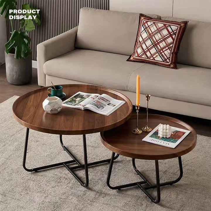 Removable Walnut Round Nesting Coffee Tables - Set of 2-Furniture > Living Room > Coffee Tables-Nomica Living