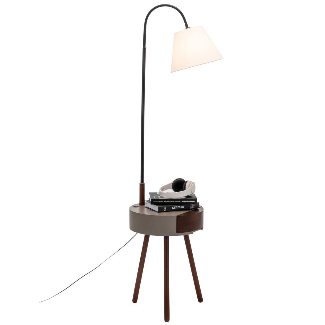 Tripod Lamp Shelf Storage Drawer Bed Side Table Light w/ USB Charger - Brown-Home & Garden > Lighting > Floor Lamps-Nomica Living