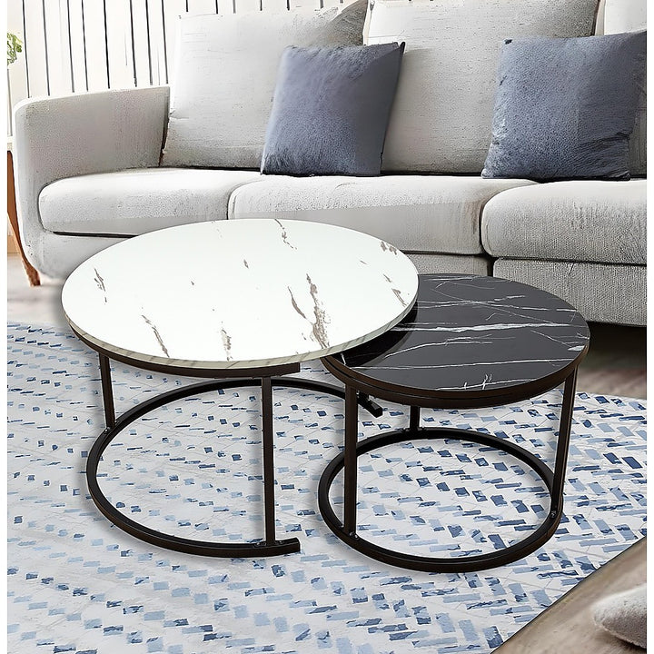 Round Marble Nesting Coffee Tables - Side Furniture Set-Furniture > Living Room > Coffee Tables-Nomica Living