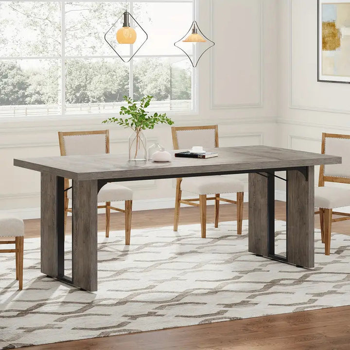 Rustic Rectangular Dining Table - 180cm Solid Wood Farmhouse Style Furniture