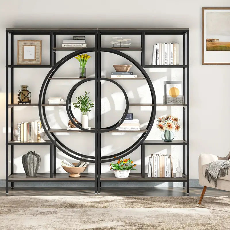 180cm 8-Tier Industrial Geometric Bookcase with Metal Frame