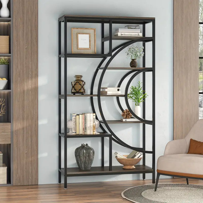 180cm 8-Tier Industrial Geometric Bookcase with Metal Frame