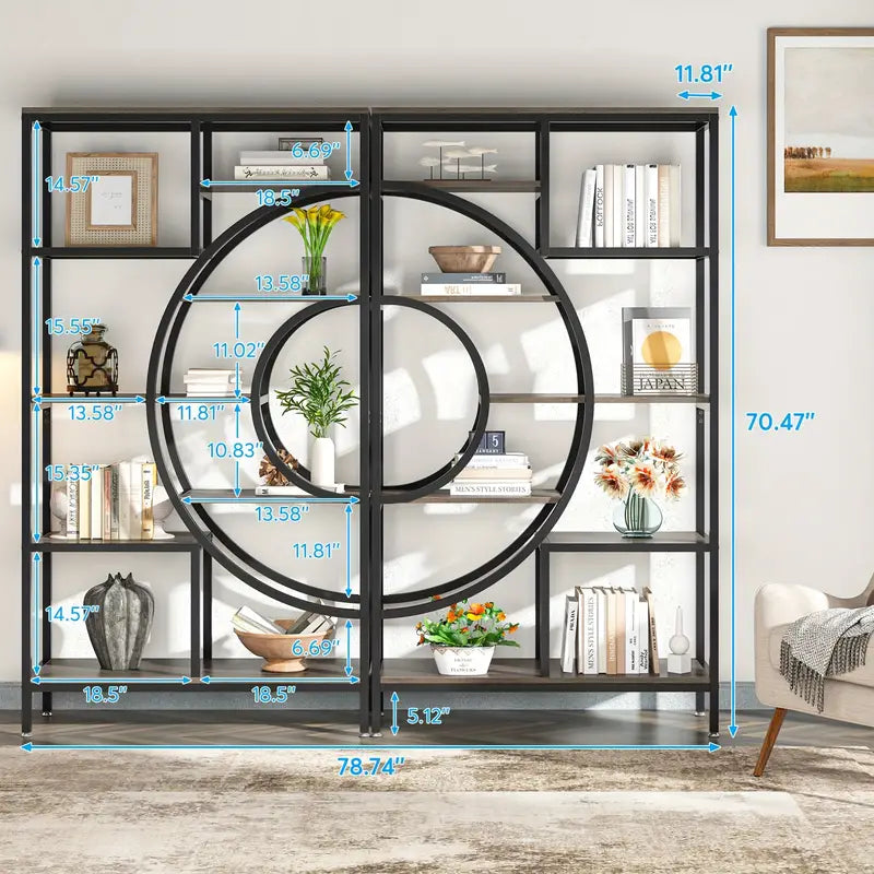 180cm 8-Tier Industrial Geometric Bookcase with Metal Frame