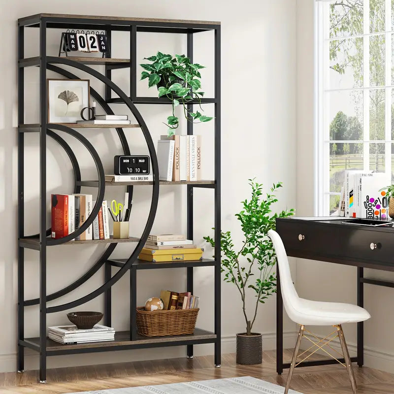 180cm 8-Tier Industrial Geometric Bookcase with Metal Frame