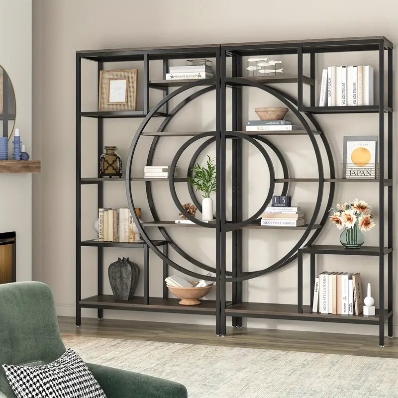 180cm 8-Tier Industrial Geometric Bookcase with Metal Frame