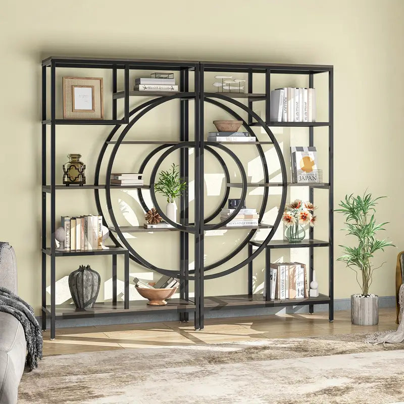 180cm 8-Tier Industrial Geometric Bookcase with Metal Frame