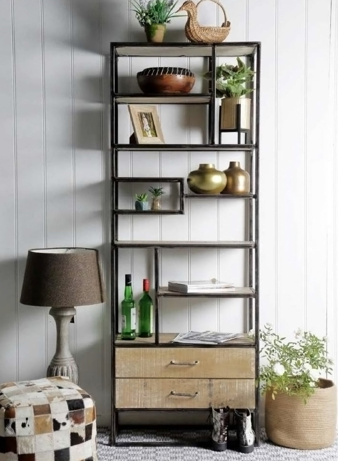 Slim Industrial Iron Bookcase – Stylish & Space-Saving