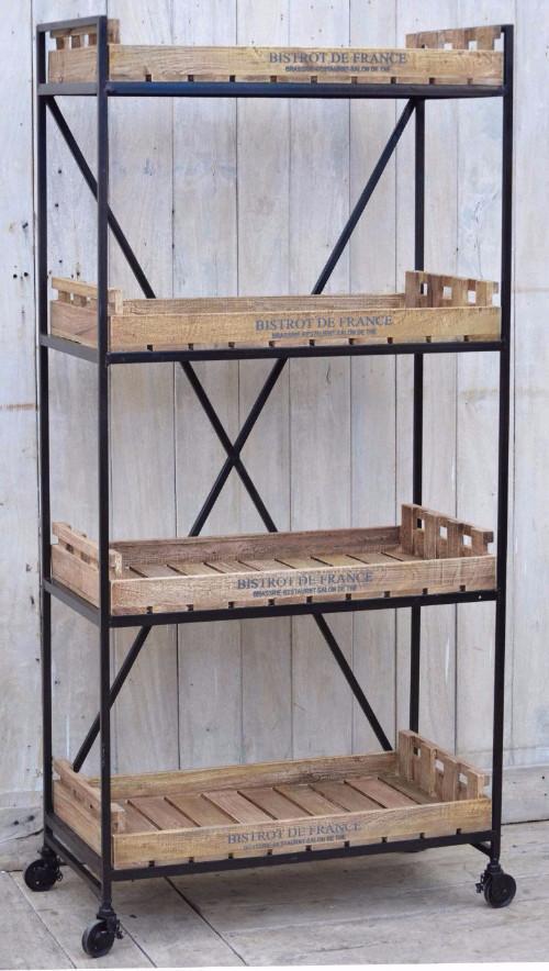 Industrial Bistrot de France Bookcase on Wheels