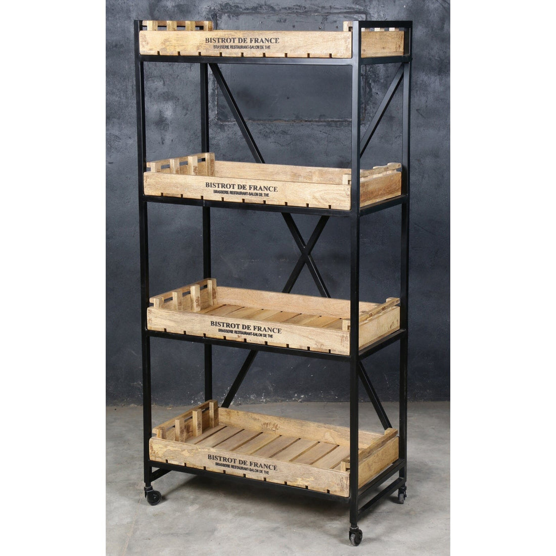 Industrial Bistrot de France Bookcase on Wheels