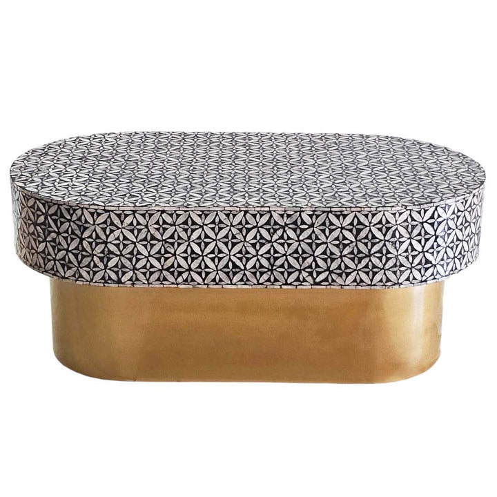 Luxury Mother of Pearl & Ebony Mosaic Oval Coffee Table-Furniture > Living Room > Coffee Tables-Nomica Living